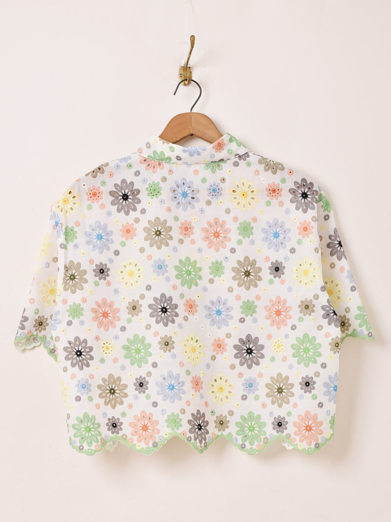 レディース 刺繍 スカラップ 古着 花柄 カラフル