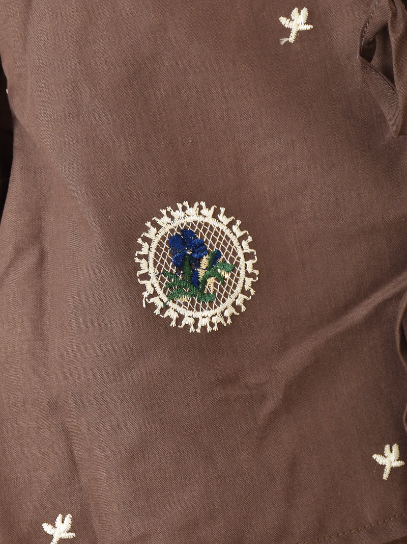 【3色展開】Meridian フラワー刺繍 ラッフルスリーブ 長袖ブラウス