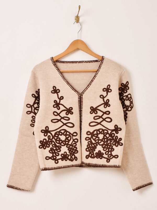 【2色展開】Meridian テープ刺繍 カーディガン
