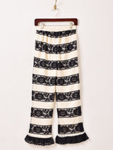 【2色展開】Meridian ボーダー柄 フリル レースパンツ