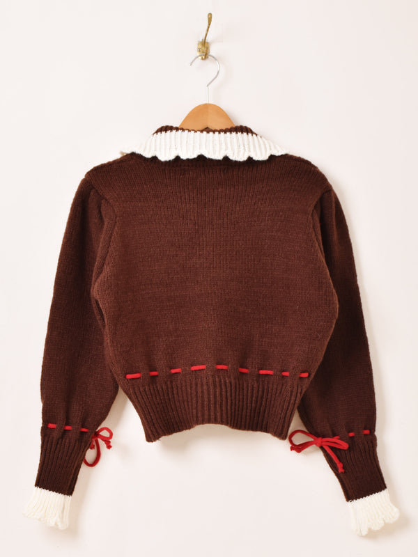 【3色展開】Elcamino フラワー刺繍 襟付き チロル風カーディガン