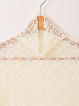 【2色展開】Meridian タートルネック ラッフルスリーブ レースカットソー