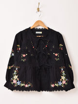 【2色展開】Emerald Motel フラワー刺繍 コットンレース 長袖ブラウス