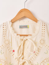 【2色展開】Emerald Motel フラワー刺繍 コットンレース 長袖ブラウス
