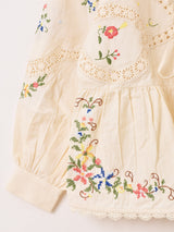 【2色展開】Emerald Motel フラワー刺繍 コットンレース 長袖ブラウス