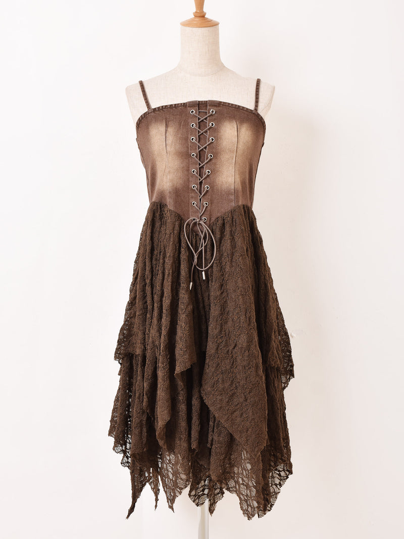 2色展開】Meridian デニム レースアップ キャミソールワンピース