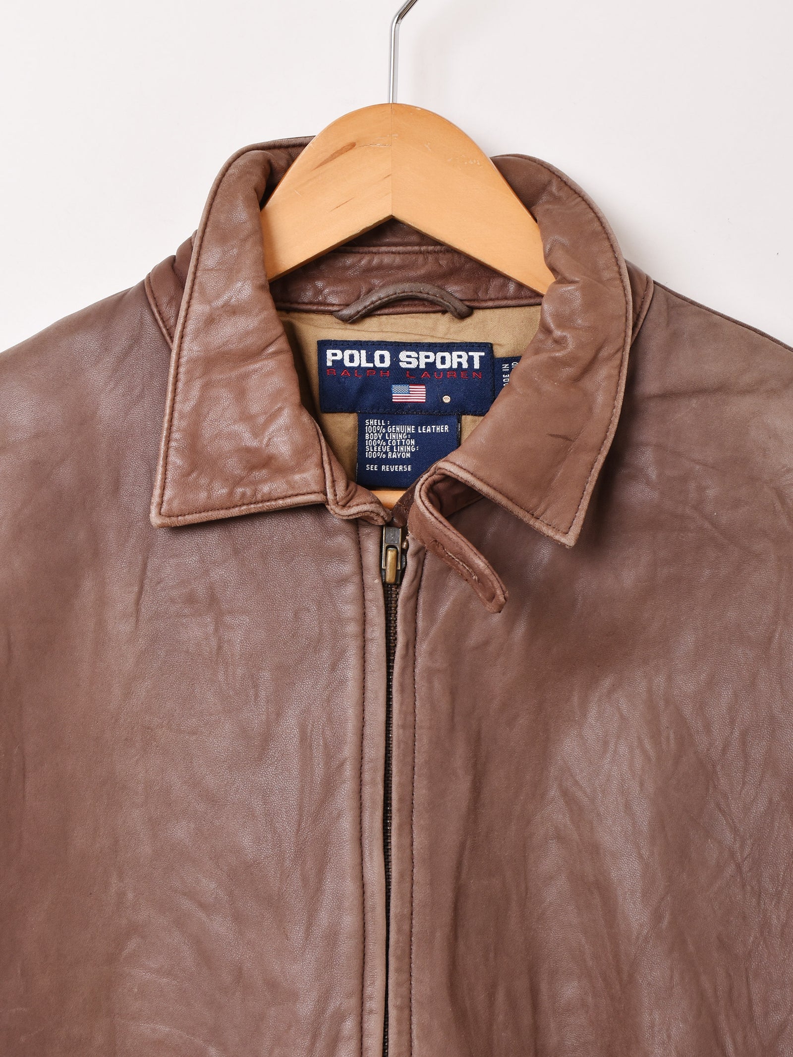 ラルフローレン ポロスポーツ レザージャケット スウィングトップ 90s 90s Polo Ralph Lauren Leather Drizzler Jacket 深緑 L ポロ
