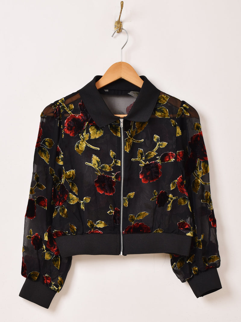 ヴィンテージ調 花柄モチーフ付ジャガードブラウス 羽織り 黒×金 メッシュレース 26_000000024899.jpg?1728293643