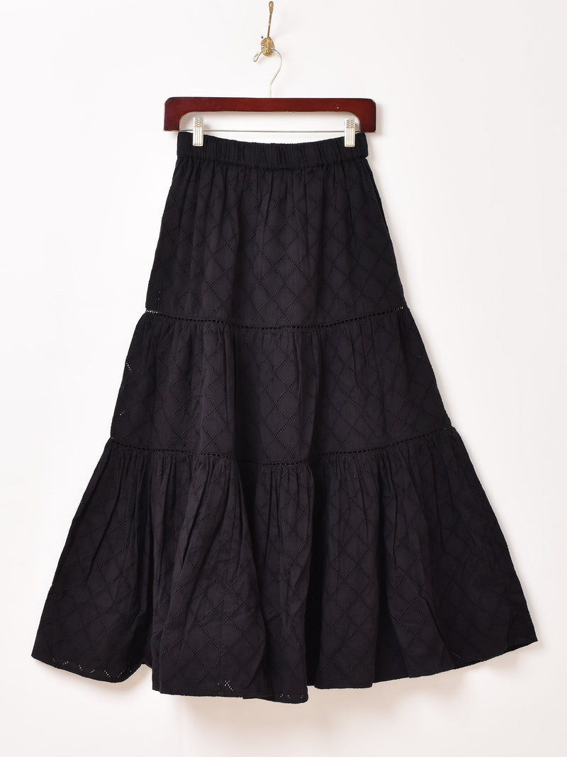 【3色展開】Emerald Motel カットワーク刺繍 ティアードスカート