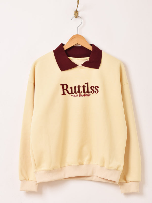 【2色展開】 襟付き ロゴ刺繍 スウェットシャツ「Ruttlss」