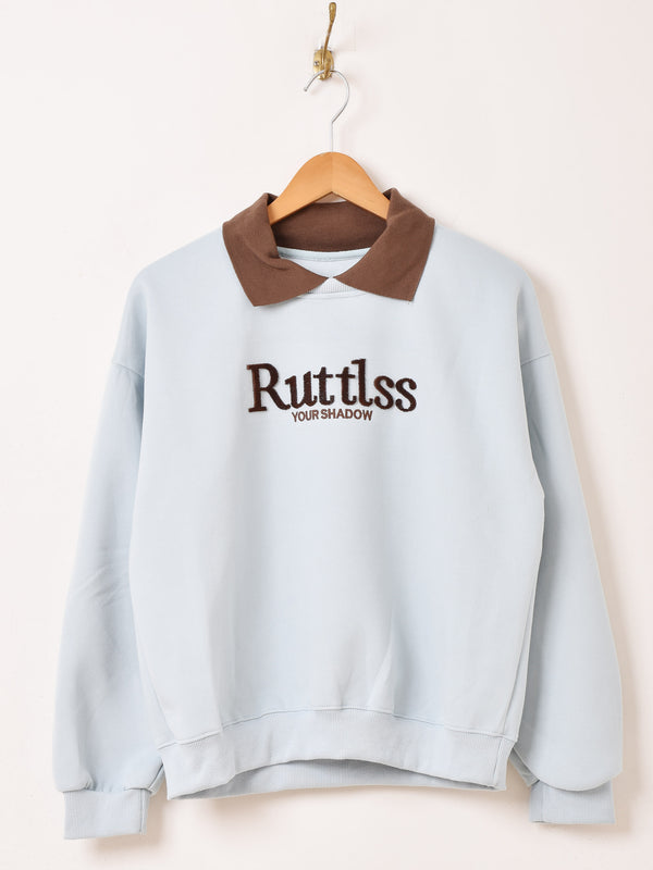 【2色展開】 襟付き ロゴ刺繍 スウェットシャツ「Ruttlss」
