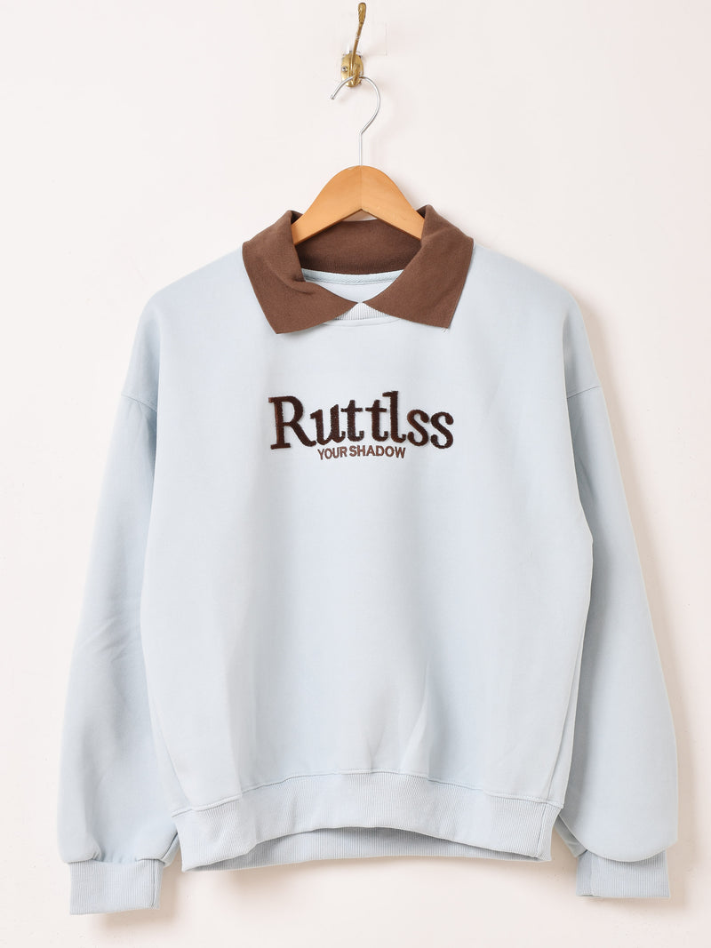 【2色展開】 襟付き ロゴ刺繍 スウェットシャツ「Ruttlss」