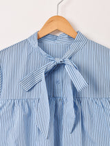 【3色展開】Meridian ストライプ柄 ラッフル ボウタイ ワンピース