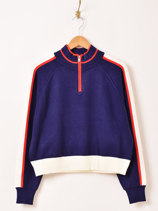 【2色展開】Meridian ラインデザイン ハーフジップセーター