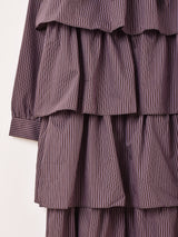 【3色展開】Meridian ストライプ柄 ラッフル ボウタイ ワンピース