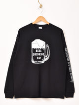 【2色展開】 プリント ロングスリーブTシャツ「BEER DRINKING DAY」