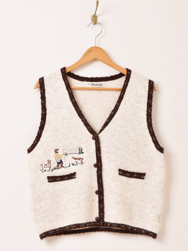 Elcamino パイピング 刺繍 ニットベスト