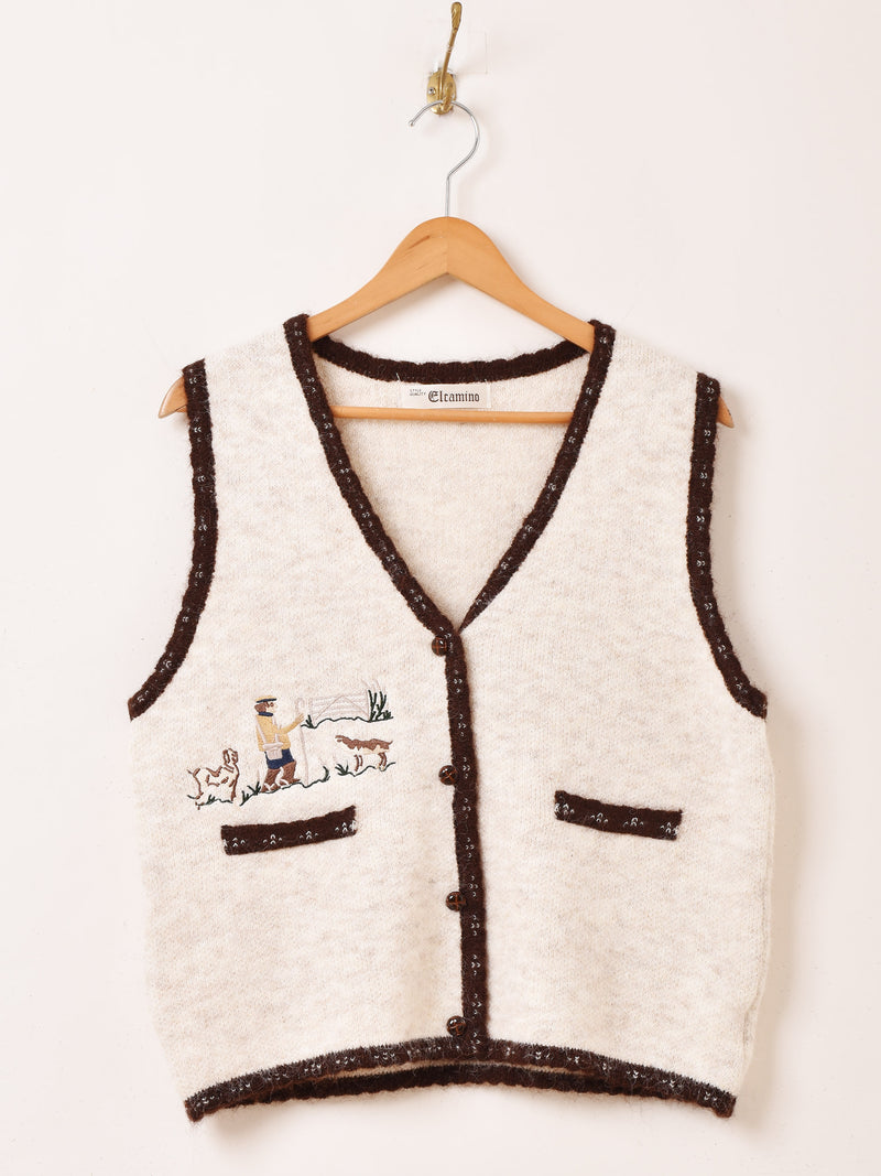 Elcamino パイピング 刺繍 ニットベスト