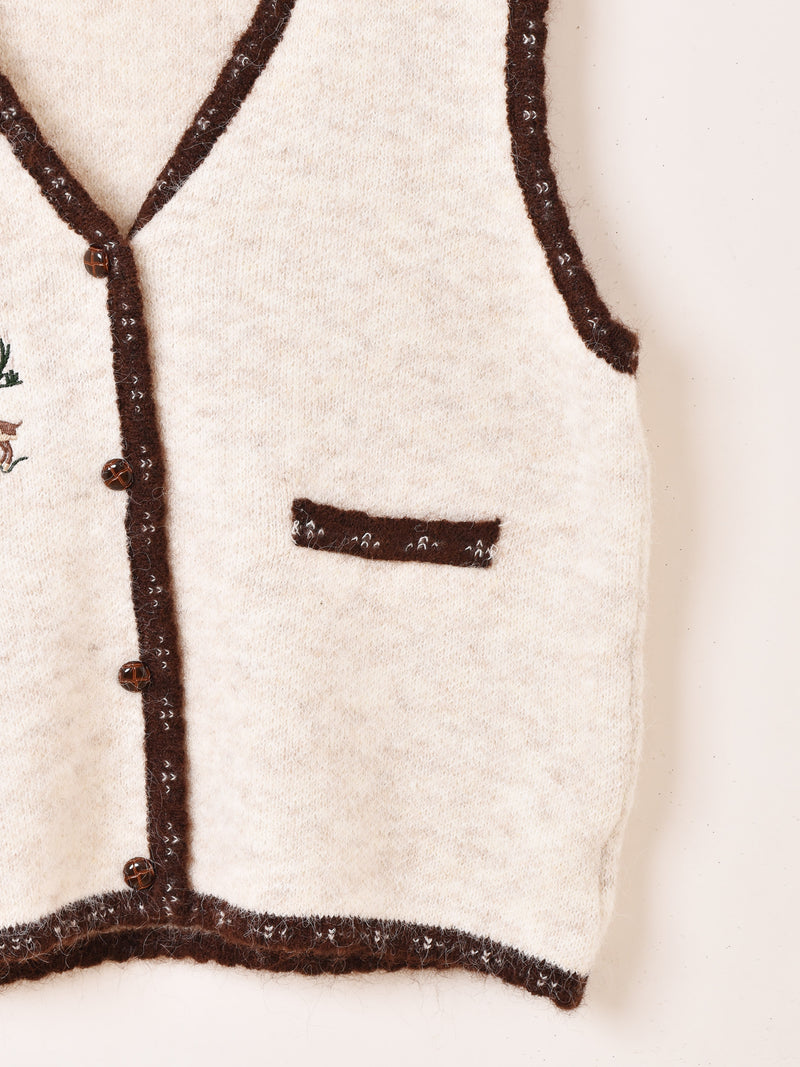 Elcamino パイピング 刺繍 ニットベスト