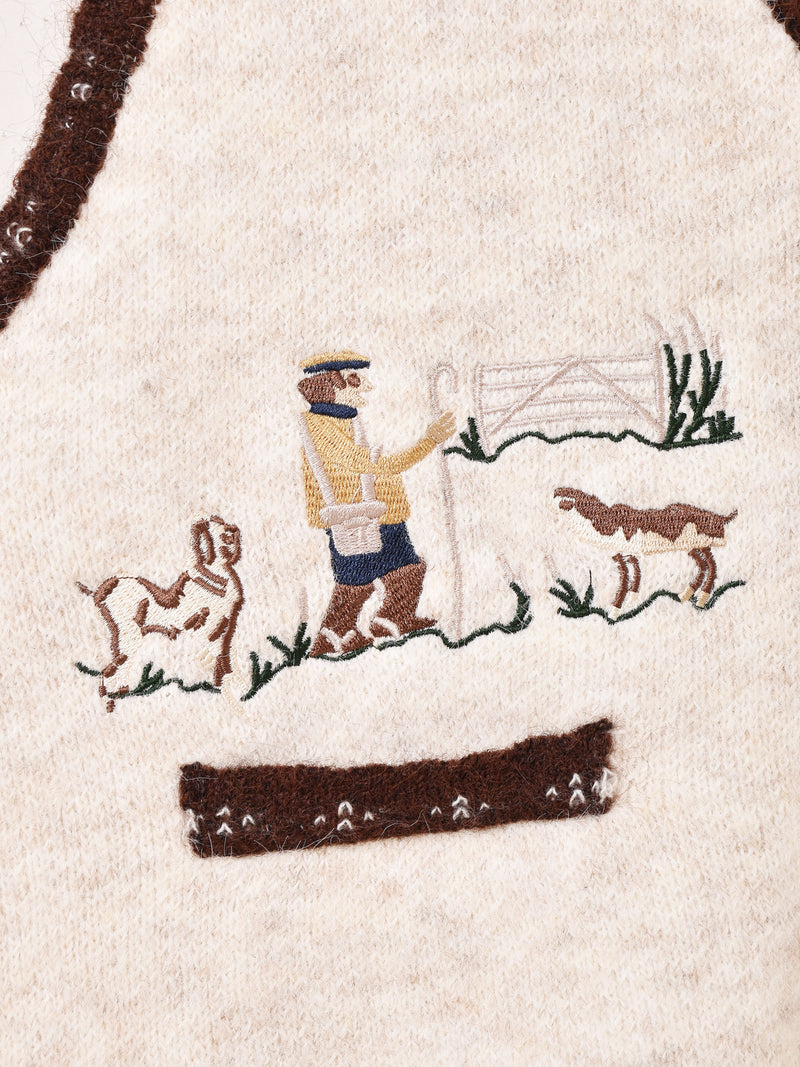 Elcamino パイピング 刺繍 ニットベスト