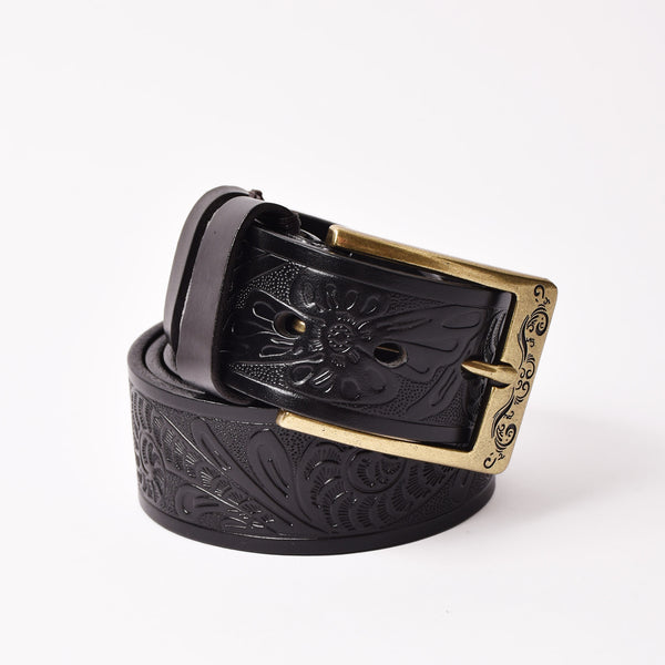 入手困難 黒レザーベルト ゴールドバックル ゴールドバックル 型押し レザーベルト – 古着屋Top of the Hillの