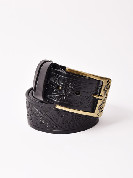 ゴールドバックル 型押し レザーベルト – 古着屋Top of the Hillの