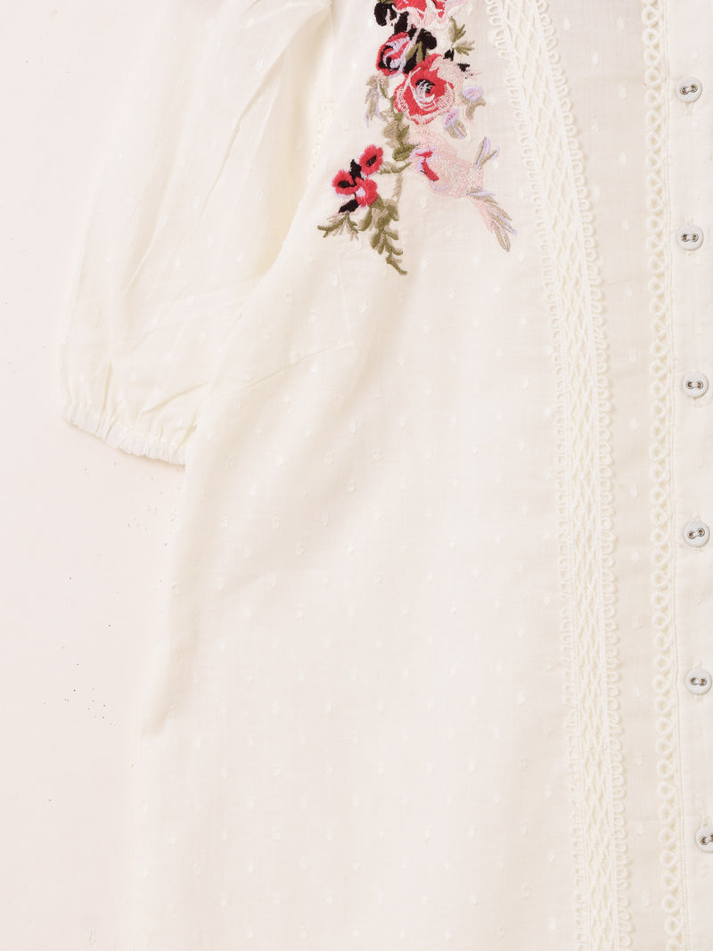 Emerald Motel ドット柄 フラワー刺繍 半袖ブラウス – 古着屋Top of 