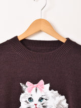 【2色展開】Meridian ネコ 刺繍 セーター
