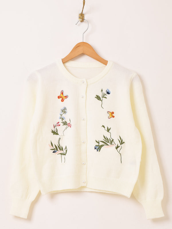 【2色展開】Meridian フラワー×バタフライ 刺繍 カーディガン