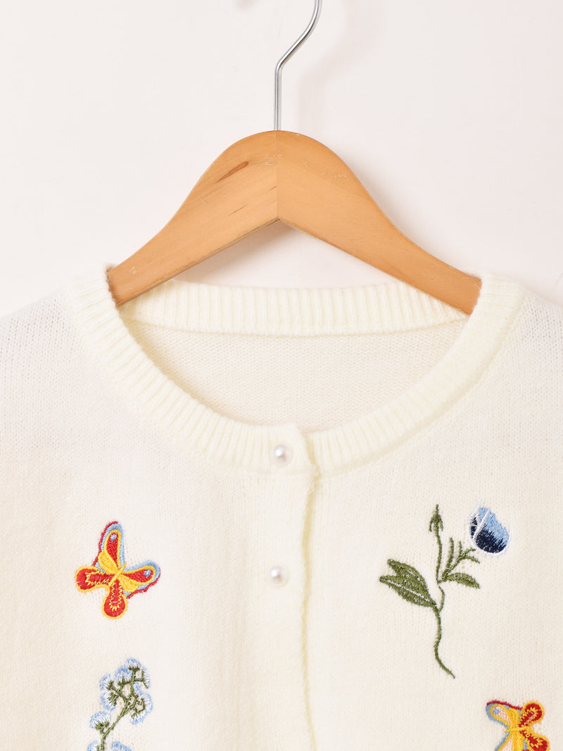 【2色展開】Meridian フラワー×バタフライ 刺繍 カーディガン