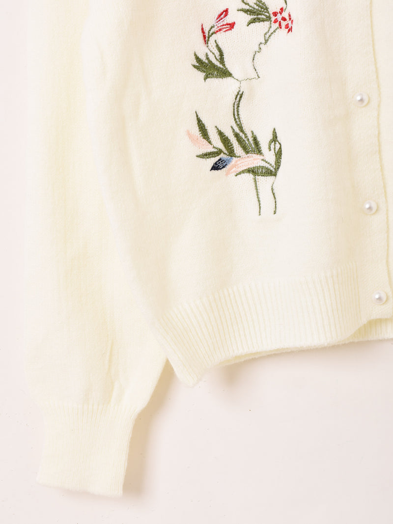 【2色展開】Meridian フラワー×バタフライ 刺繍 カーディガン