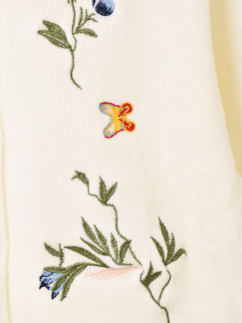 【2色展開】Meridian フラワー×バタフライ 刺繍 カーディガン