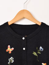 【2色展開】Meridian フラワー×バタフライ 刺繍 カーディガン