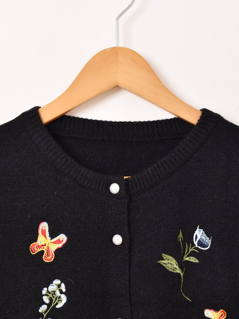 【2色展開】Meridian フラワー×バタフライ 刺繍 カーディガン