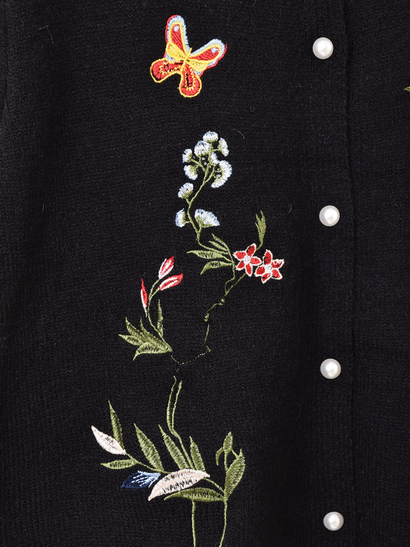 【2色展開】Meridian フラワー×バタフライ 刺繍 カーディガン