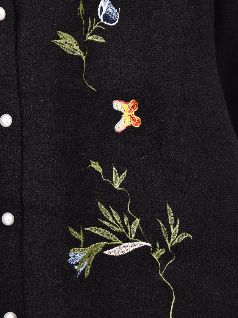【2色展開】Meridian フラワー×バタフライ 刺繍 カーディガン