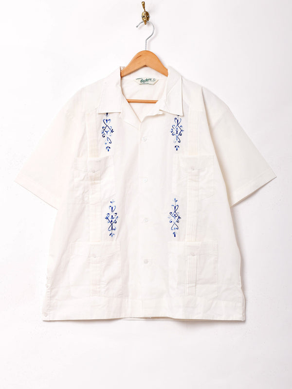 【2色展開】Backers 刺繍 キューバ 開襟 半袖シャツ