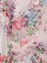 【2色展開】Meridian 花柄 チュール フリル ロングスカート