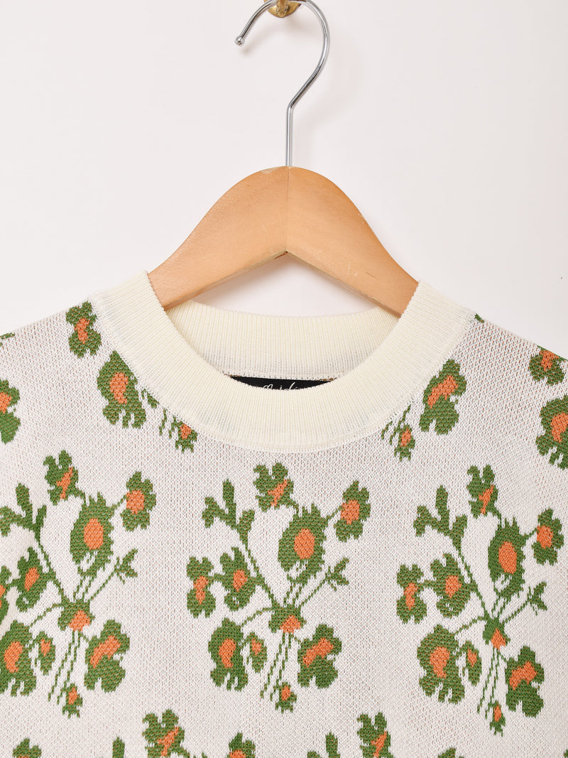 【2色展開】Meridian 花柄 半袖 セーター