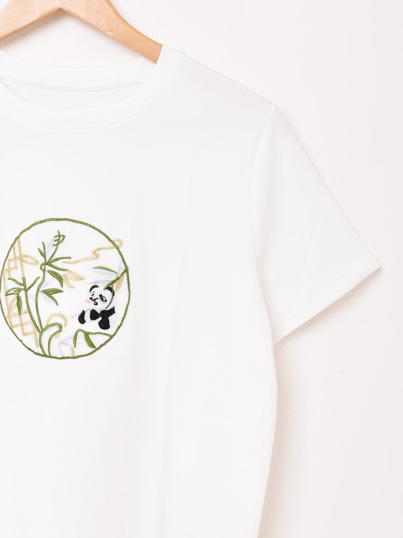 【2色展開】 オリエンタル パンダ 刺繍入り Tシャツ