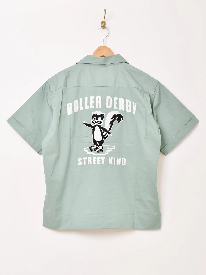【4色展開】Backers 刺繍入り 半袖 オープンカラーシャツ 「ROLLER DERBY」