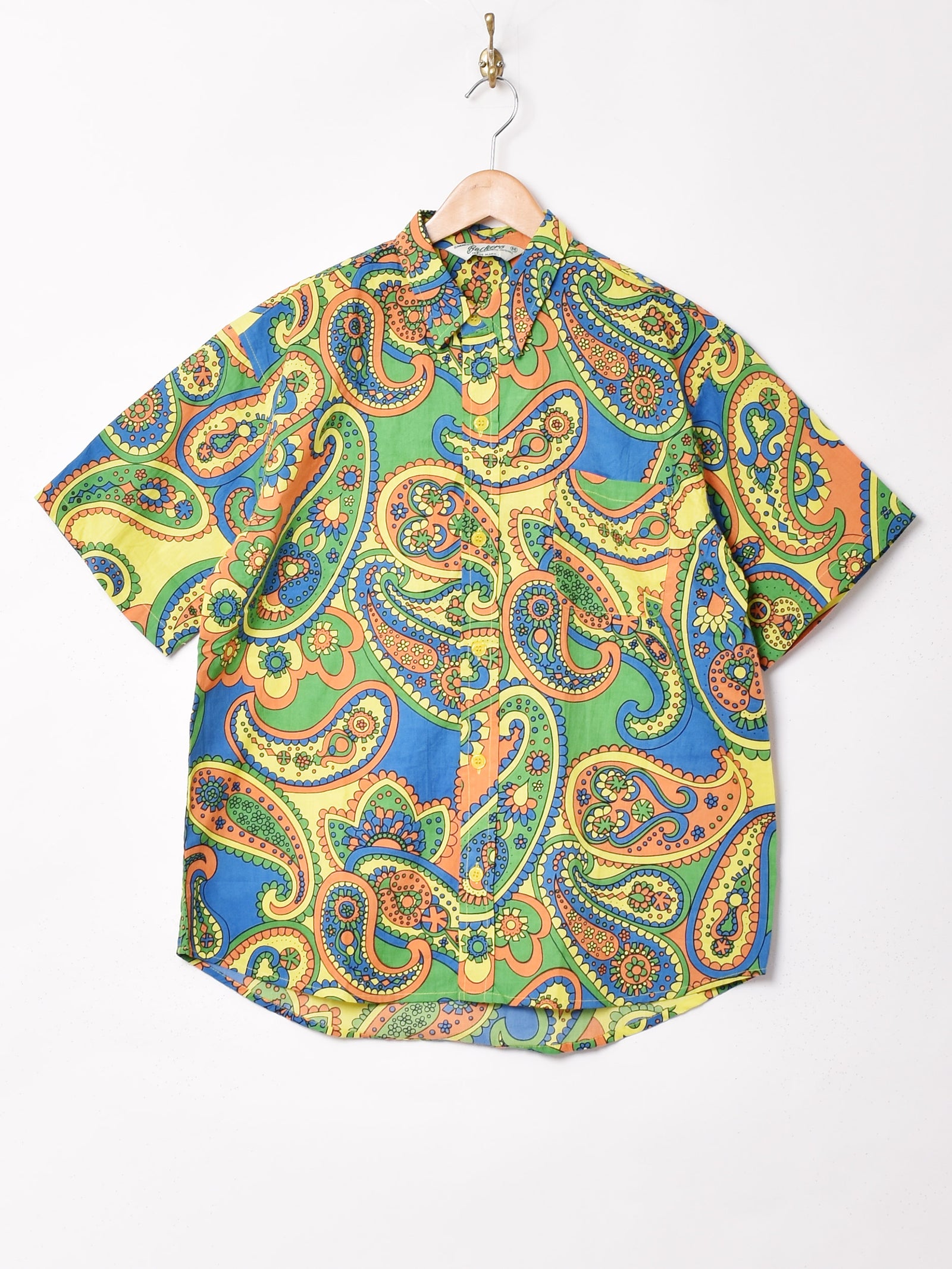 昭和レトロペイズリー柄半袖ブラウス透け素材オーバーサイズヴィンテージグレーad QUIKSILVER クイックシルバー 半袖 シャツ メンズ ペイズリー柄