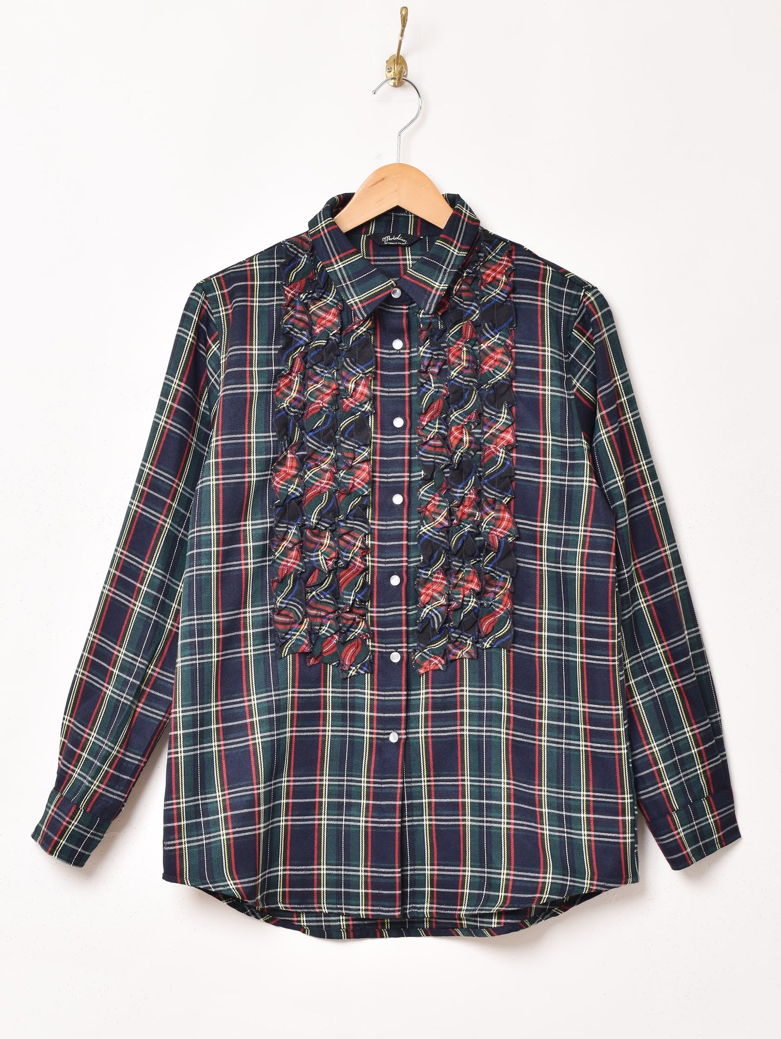 2色展開】Meridian チェック柄 長袖 フリルシャツ – 古着屋Top of the