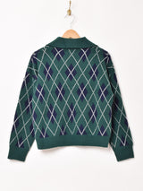 【3色展開】Meridian アーガイル柄 襟付き セーター