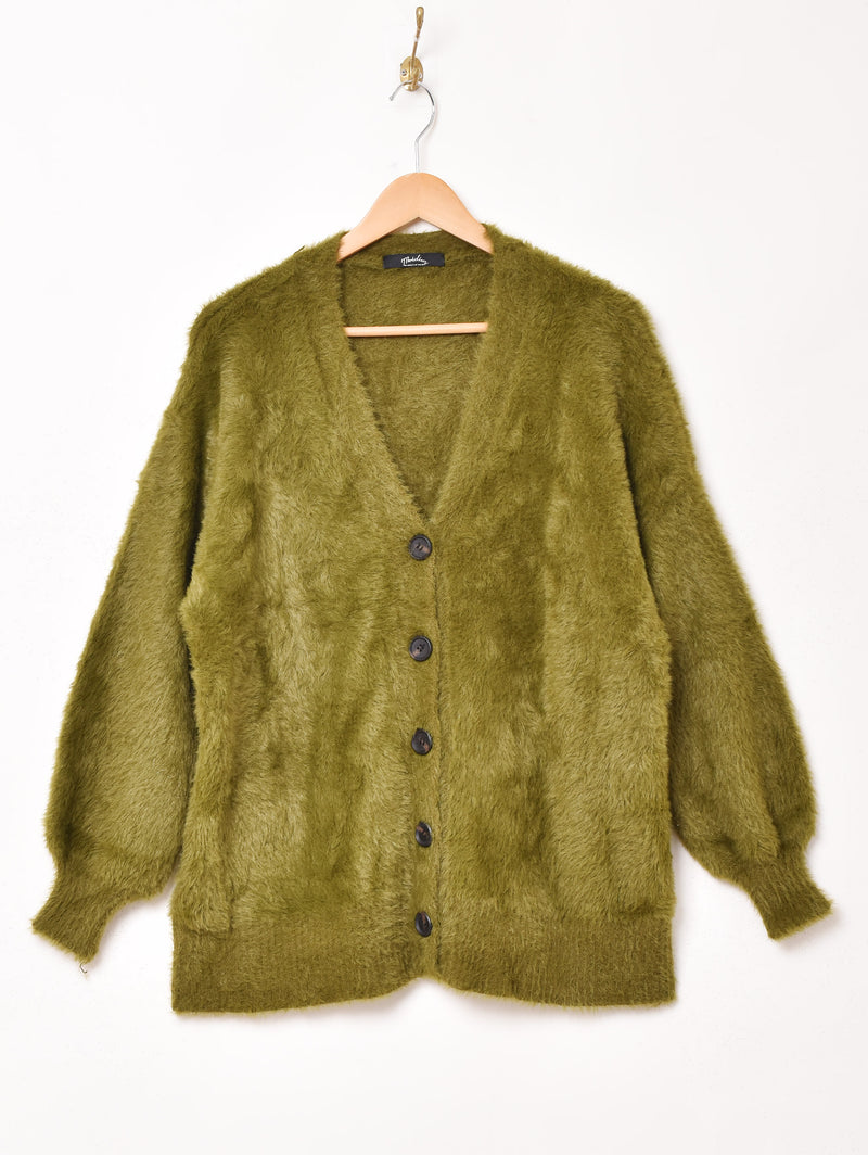 1%Polyushaggy long KNIT cardigan イエロー