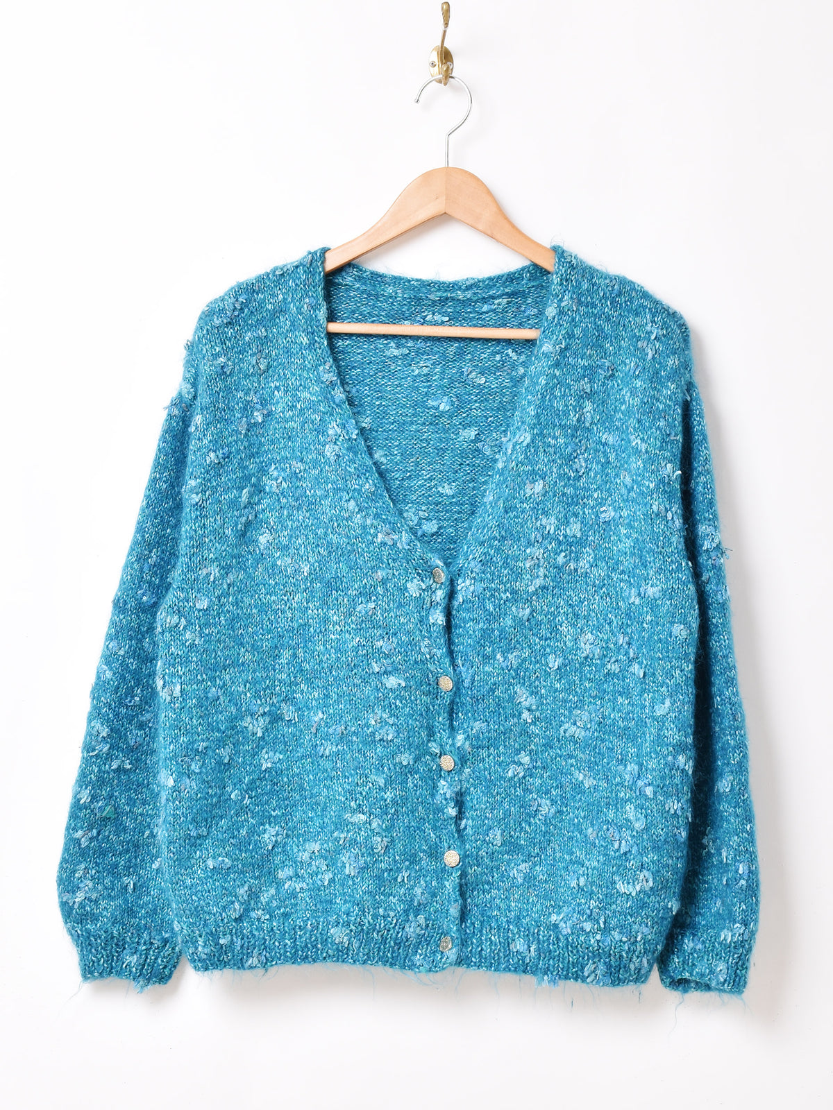 古着 80s vintage モヘア 花柄 3D 立体 ニット カーディガン 花柄 立体刺繍 フラワーモヘア ニット カーディガン グレー系 カラフル