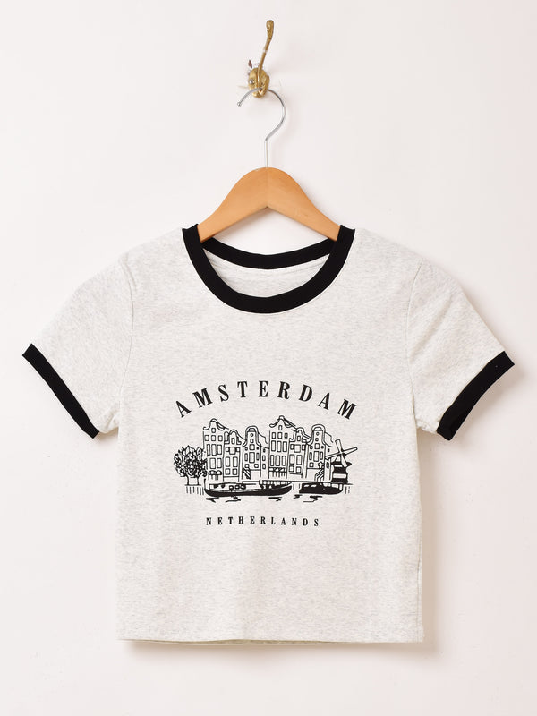 クロップド リンガーTシャツ「AMSTERDAM」