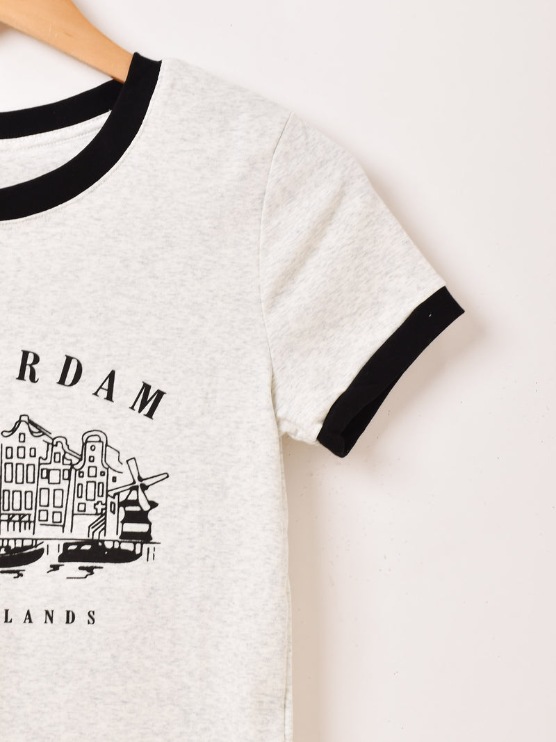 クロップド リンガーTシャツ「AMSTERDAM」