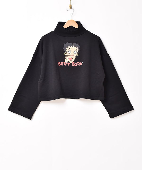 【2色展開】Meridian 「Betty Boop」 クロップド ハイネック スウェットシャツ