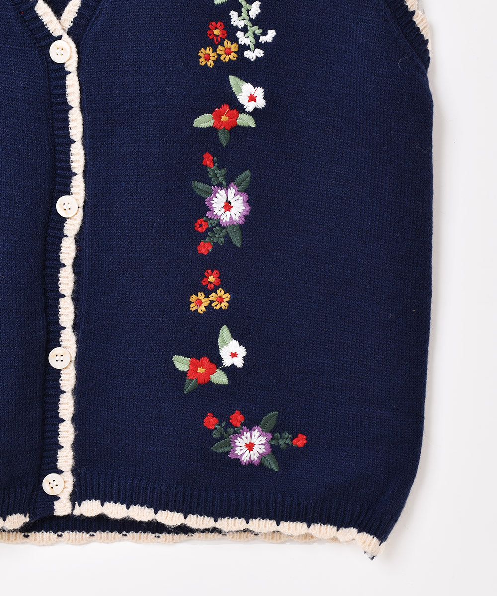Elcamino フラワー刺繍 パイピング ニットベスト – 古着屋Top of
